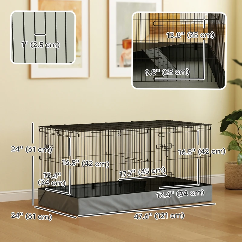 PawHut Guinea Pig Cage with Removable Top, 2 Separate Area, Waterproof Bottom Liner, Ramp, Perch, for Rabbits, Hedgehogs