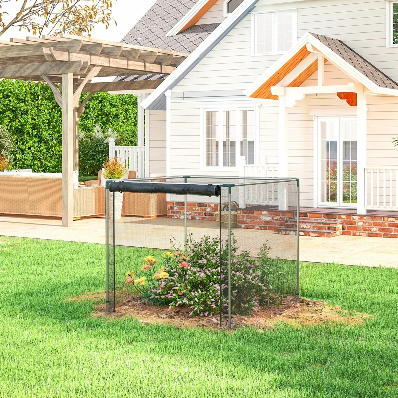 Outsunny Galvanized Steel Crop Cage, Plant Protection Tent with Zippered Door, 4' x 4', Black