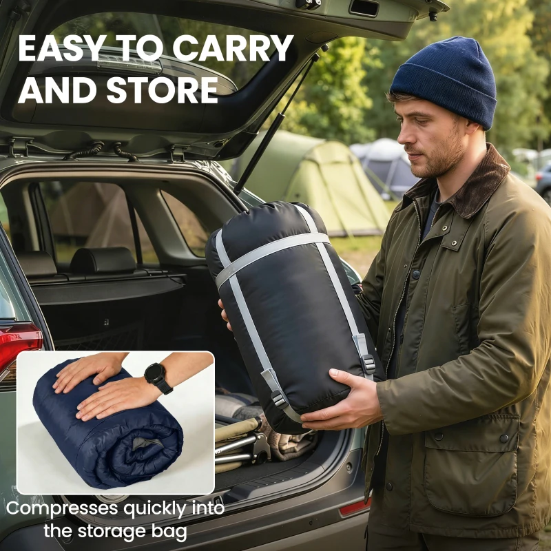 Outsunny Double Sleeping Bag for Adults, Queen Size 2 Person Sleeping Bag with 2 Pillows, for Cold Weather & Warm, Blue