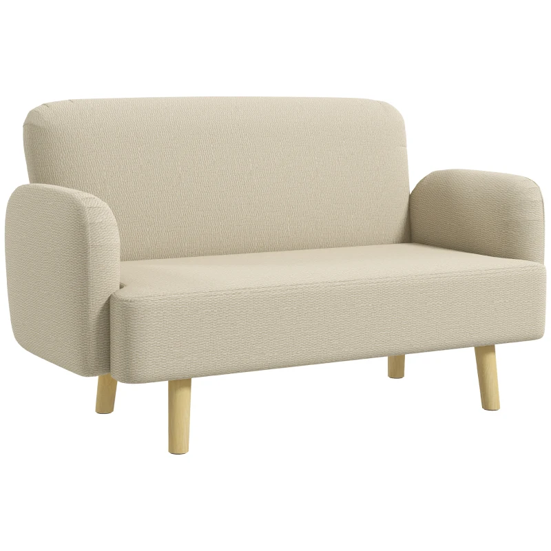 HOMCOM Velvet Feel Fabric 2 Seater Sofa, Small Sofa Loveseat with 8.3" Thick Padding and Wood Legs, Cream White