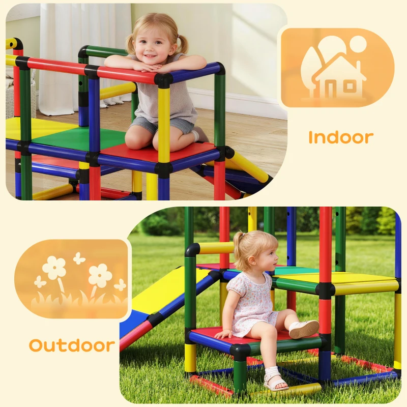Qaba Kids Climbing Structure, Toddler Climbing Toys with Slide and Platform, Play Gym for Ages 1-6 Years, Mixed Colour
