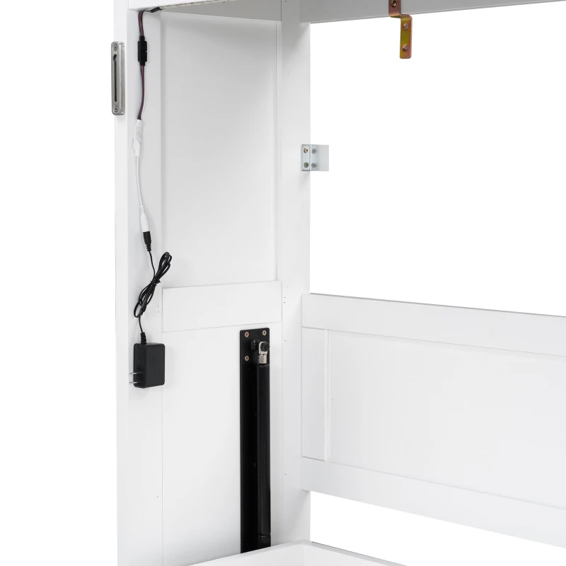 Twin-Size Murphy Bed with LED Light and Foldaway Cabinet, Space-Saving Wall Bed with Desk Conversion, 83" L x 45.5" W x 47" H, Brown+White