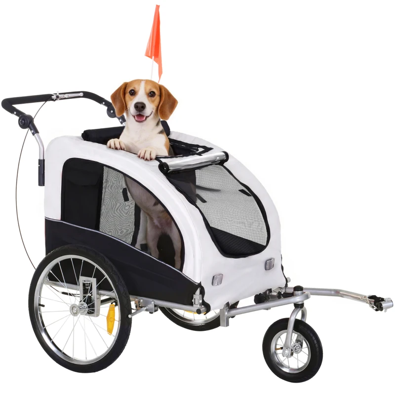Aosom Elite II Dog Bike Trailer 2-In-1 Pet Stroller Cart Bicycle Wagon Cargo Carrier Attachment for Travel with Suspension and Storage Pockets, White