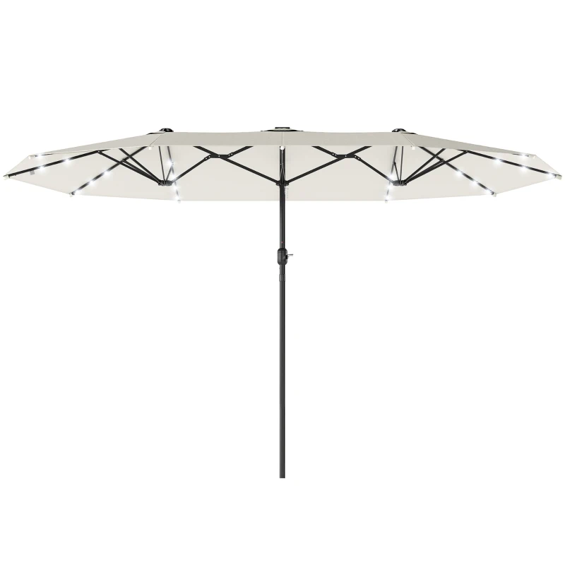 Outsunny 173" Double-Sided Sun Umbrella Garden Parasol Patio Sun Shade Outdoor with LED Solar Light, Cream White