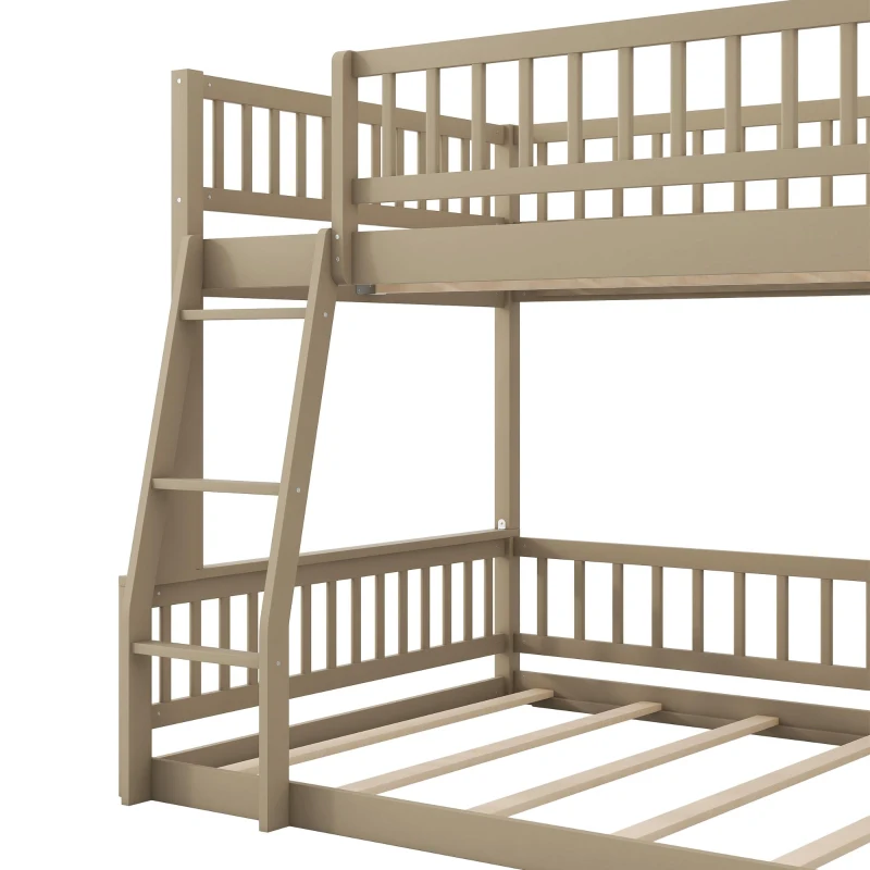 Convertible Full XL Over Queen Bunk Bed with Space-Saving Ladder, Stylish Loft Bed with Solid Wood Slats, 84" L x 62.5" W x 58.5" H, Walnut