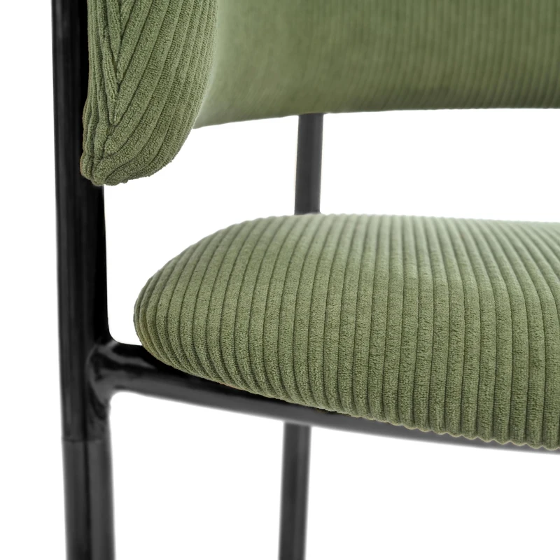 Modern Corduroy Side Chair with Ergonomic Curved Back, Minimalist Lounge Chair for Living Room, 30.5" L x 21.5" W x 19.5" H, Green