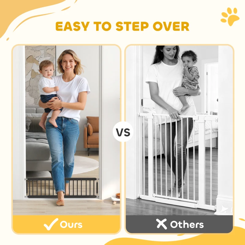 PawHut 26"-37" Dog Gate, Adjustable Pet Gate, Fits 10" Tall with 2 Extension, Pressure Mount Kit for Stairs and Doorways, Black