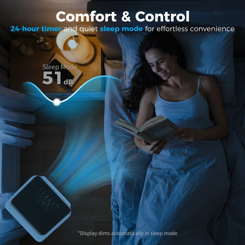 HOMCOM 8000 BTU Portable 4-in-1 Air Conditioner with Cool, Dehumidifier, Fan, Sleep, WiFi Voice Remote Control, White