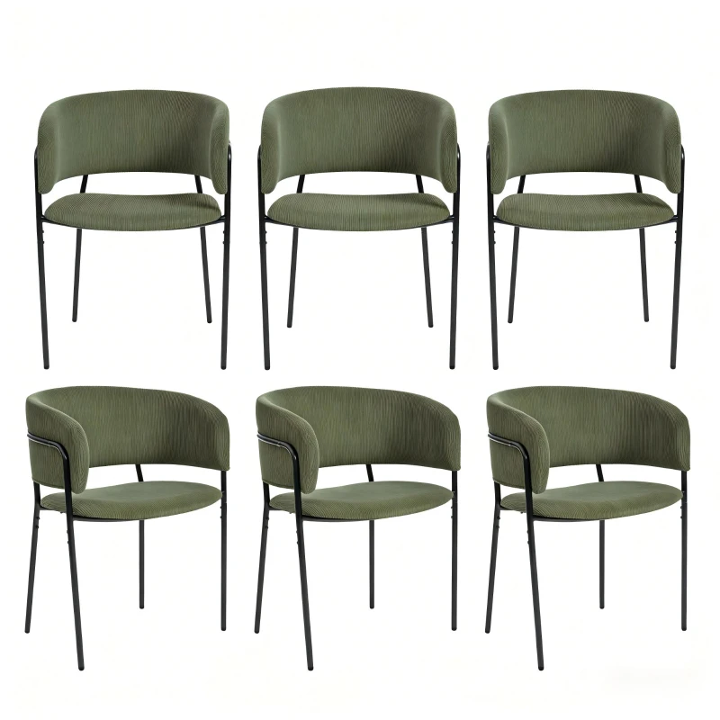 6-Piece Corduroy Side Chair Set with Ergonomic Curved Back, Sleek Lounge Chair Set for Living Room, 30.5" L x 21.5" W x 19.5" H, Green