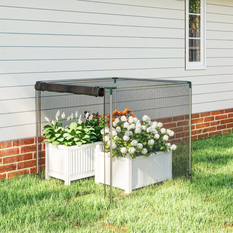 Outsunny Galvanized Steel Crop Cage, Plant Protection Tent with Zippered Door, 4' x 4', Black