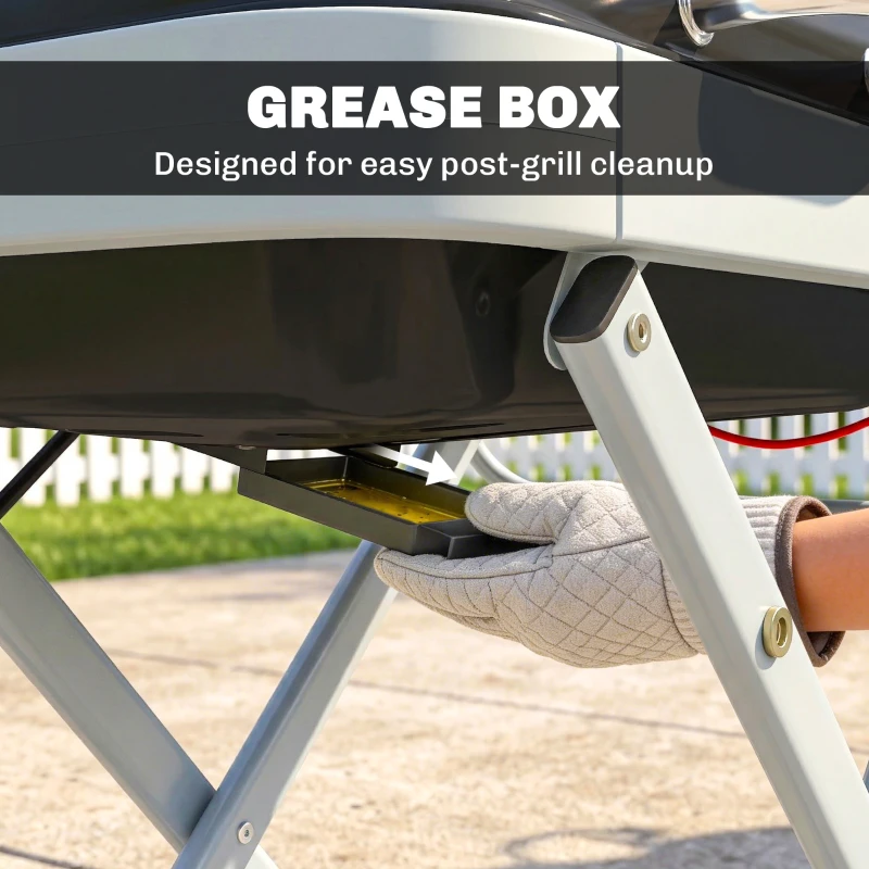 Outsunny Portable Propane Gas BBQ Grill with Foldable Cart, Wheels, 9500 BTU Gas Barbecue Grill with Piezo Ignition Burner, Black