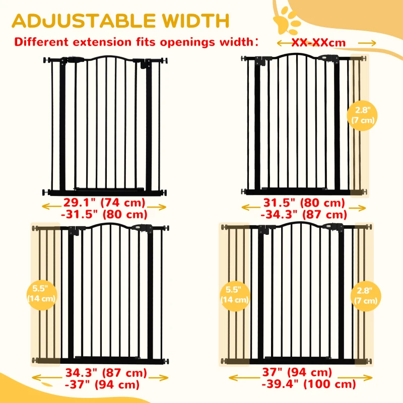PawHut Extra Tall Dog Gate with Door, Pressure Fit, Auto Close, Double Locking for Doorways Hallways Stairs, 29"-39", Black