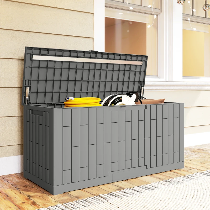 Outsunny 120 Gallon Resin Deck Box, Lockable Outdoor Storage Box, Splash-Resistant & UV Resistant Patio Storage Container