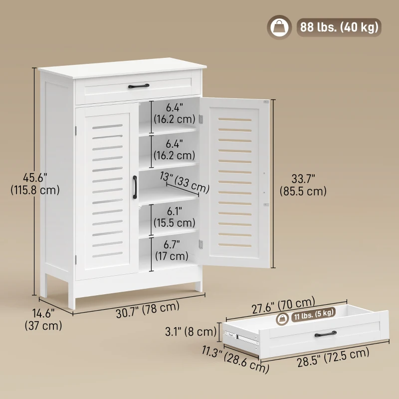 HOMCOM Shoe Cabinet with Louvered Doors, Modern Shoe Storage Cabinet with Drawer and Adjustable Shelves, White