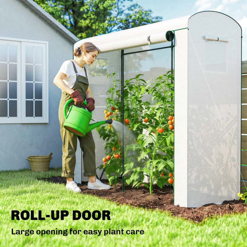 Outsunny Mini Greenhouse, Portable Greenhouse with Roll-Up Door and 2 Mesh Windows, PE Cover, 78.7" x 29.5" x 74", White