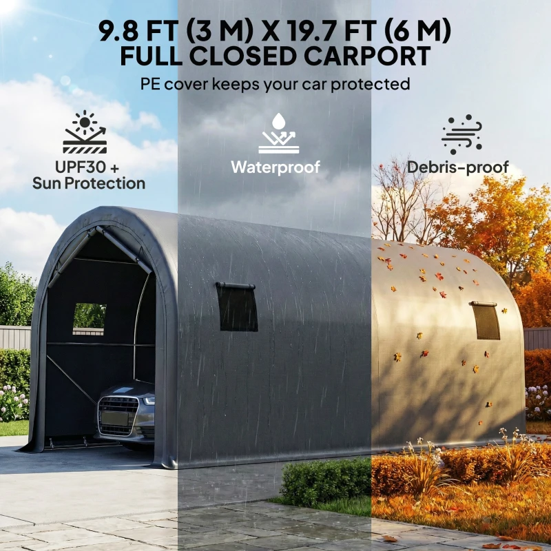 Outsunny 10' x 19' Heavy Duty Carport, Portable Garage Car Canopy Tent Shelter with Reinforced Galvanized Frame, Dark Grey