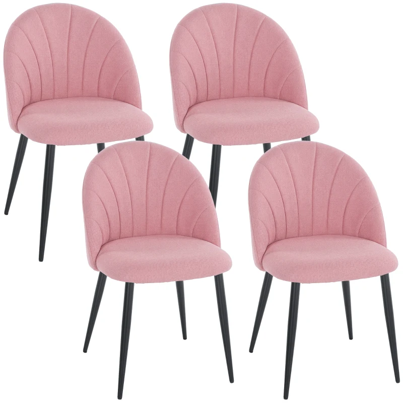 HOMCOM Modern Dining Chairs Set of 4, Upholstered Dining Room Chairs with Metal Legs, Shell Backrest, Padded Seat, Pink