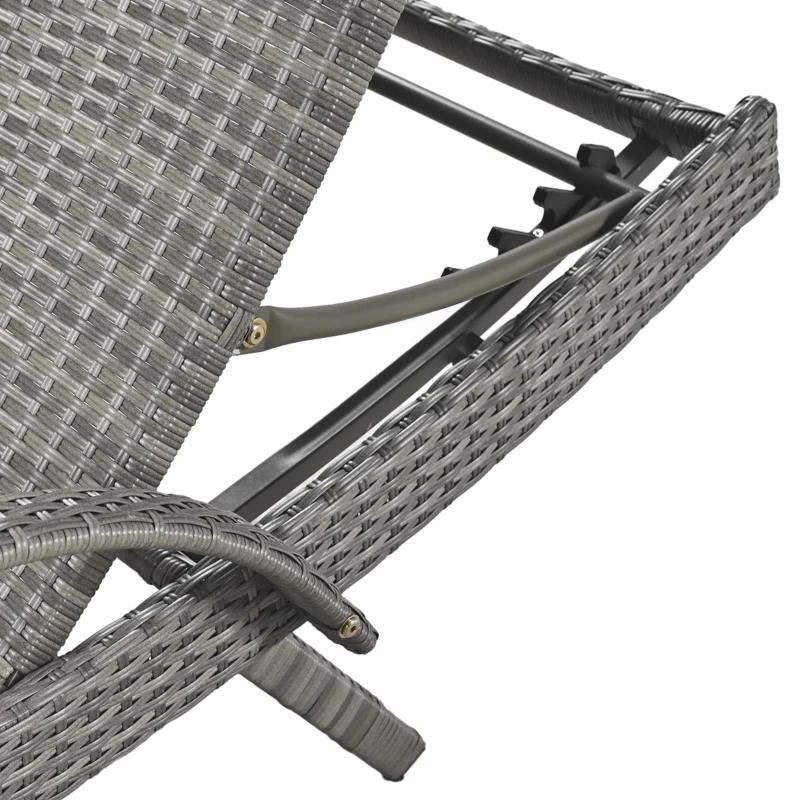 Set of 2 Outdoor Wicker Chaise Lounge with Adjustable Backrest, Ergonomic Recliners with Pull-Out Side Table, 80'' L x 27'' W x 36'' H, Grey