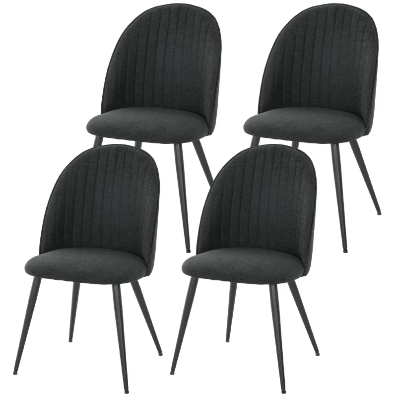 HOMCOM Set of 4 Modern Dining Chairs, Velvet Upholstered Kitchen Chairs with Steel Legs for Living Room, Black