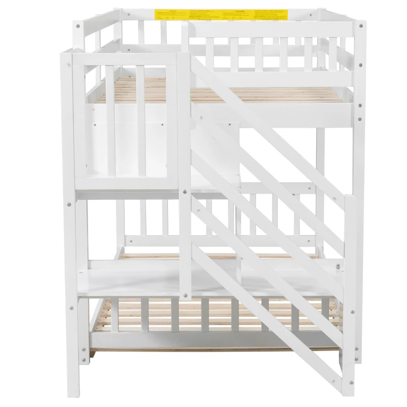 Space-Saving Bunk Bed with Low-Profile Design and Built-In Storage, Sturdy Tiered Beds for Kids, 95" L x 41.5" W x 50" H, White
