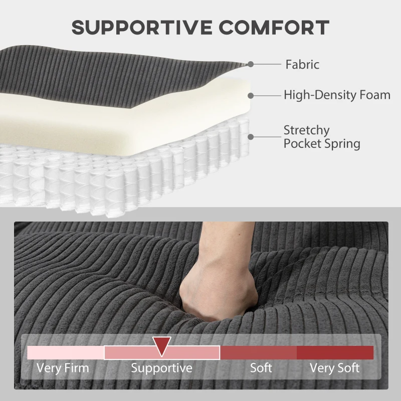 HOMCOM Modular Sectional Sofa, Oversized U-Shaped Couch with Spring Cushion, Corduroy Sofa for Living Room, Charcoal Grey