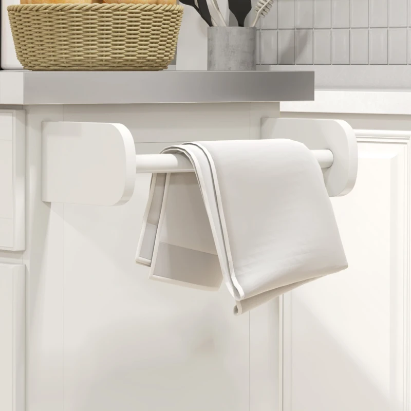 HOMCOM Rolling Kitchen Island with Stainless Steel Top, 2 Drawers, Spice, Knife and Towel Rack and Cabinets, Cream White