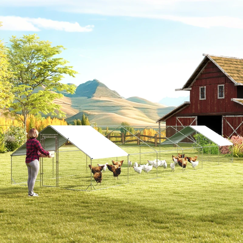 PawHut Large Chicken Coop with Waterproof and Anti-UV Cover, Spire Shaped for Outdoor and Yard Farm Use, 39' x 10' x 6.4'