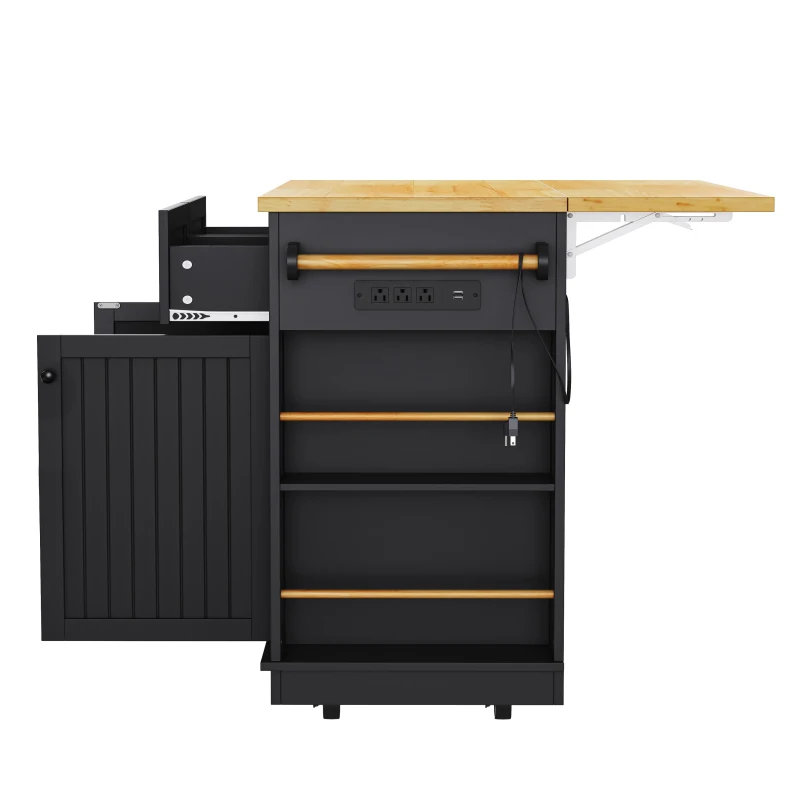 Versatile Kitchen Island with 2 Deep Drawers and Adjustable Shelves, Rolling Storage Cart with Drop Leaf, 8'' L x 29.5'' W x 36.5'' H, Black