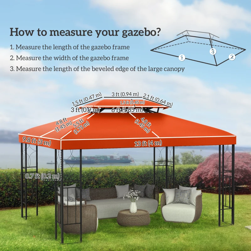 Outsunny 13' x 10' Gazebo Replacement Canopy 2 Tier Top UV Cover Pavilion Garden Patio Outdoor, Rust Red (TOP ONLY)