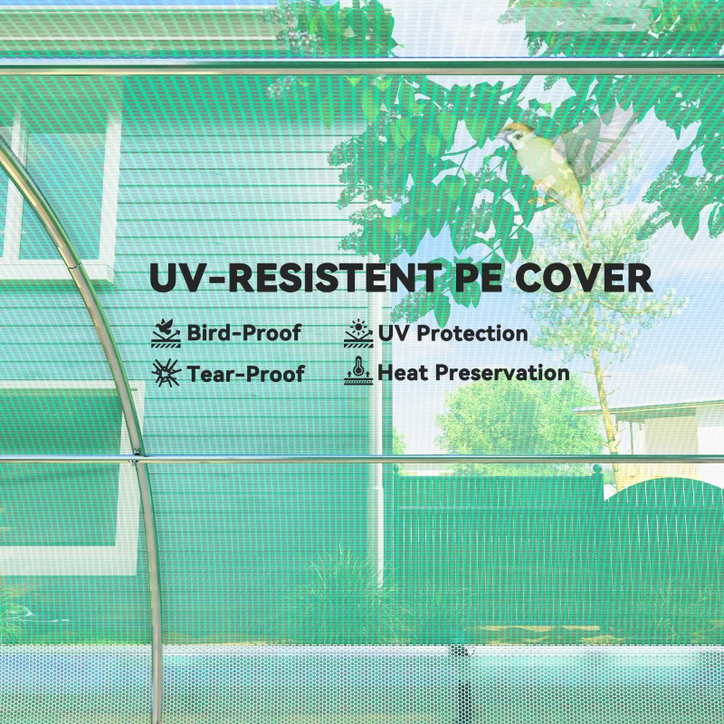 Outsunny Walk-in Tunnel Greenhouse, Plant Hot House with Sunshade Net, Roll-up Mesh Sidewalls, 2 Doors, 6.6' x 10' x 6.5' , Green