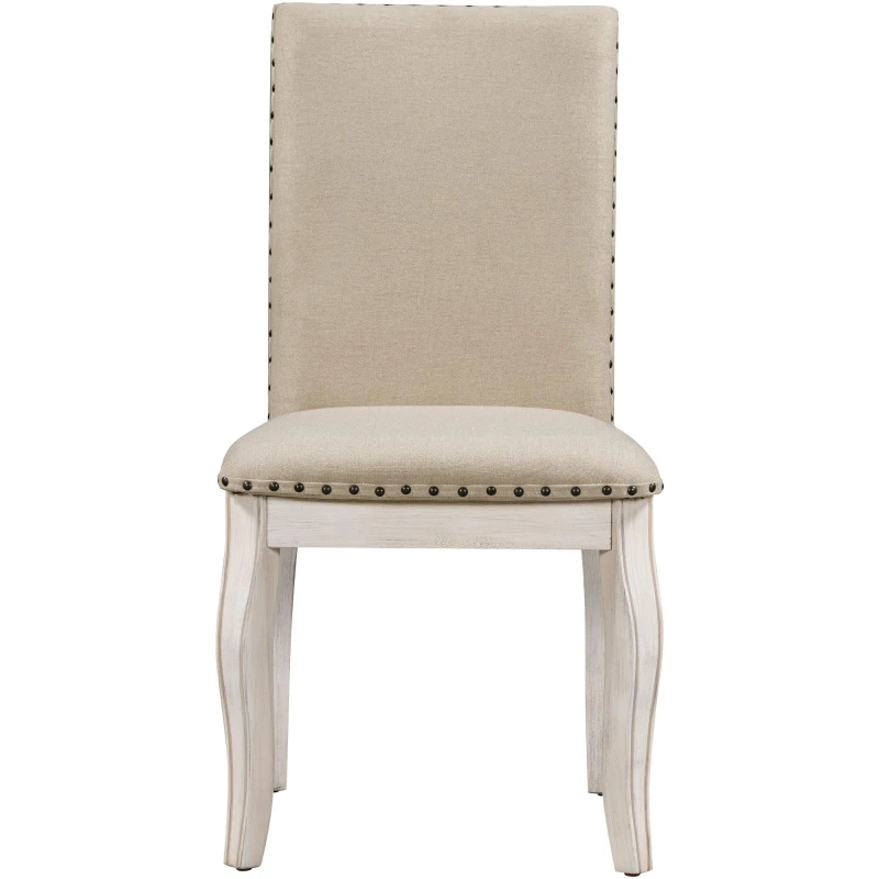 Farmhouse Dining Set with Upholstered High-Back Chairs, Sturdy Side Chair Set for Living Room, 58" L x 42" W x 30" H, Beige+Off White+Walnut