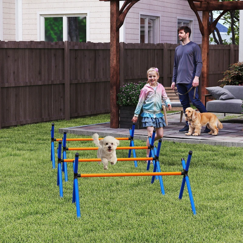 PawHut 4 Pieces Dog Agility Equipment, Dog Agility Course Backyard Set with Adjustable Height Jump Bars and Carry Bag