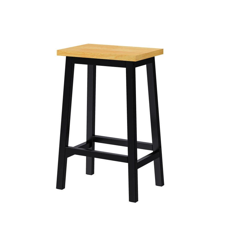 Set of 2 Wood Bar Stools with Anti-Scratch Pads & Wraparound Cross Brace, Bar Chairs with Footrests, 15.5'' L x 11'' W x 25.5'' H, Black