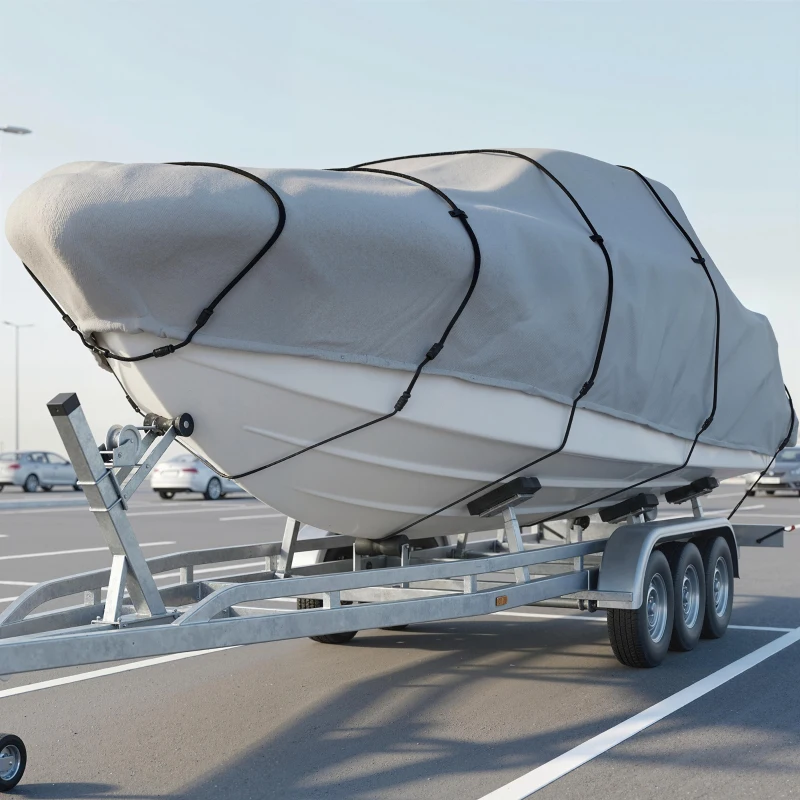 Outsunny 22-24 Ft Trailer Boat Cover, 3000mm Waterproof Universal Boat Cover with Quick-Fasten Buckles, Light Grey
