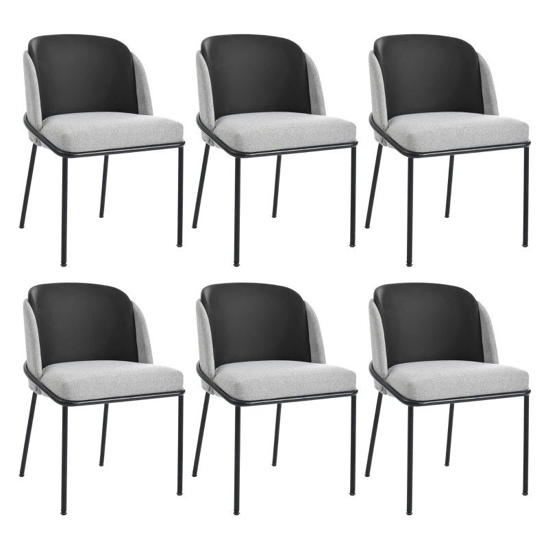 Set of 6 Modern Dining Chairs with Adjustable Anti‑Slip Feet, Upholstered Chairs for Living Areas, 21.5'' L x 21.5'' W x 33.5'' H, Black+Gray