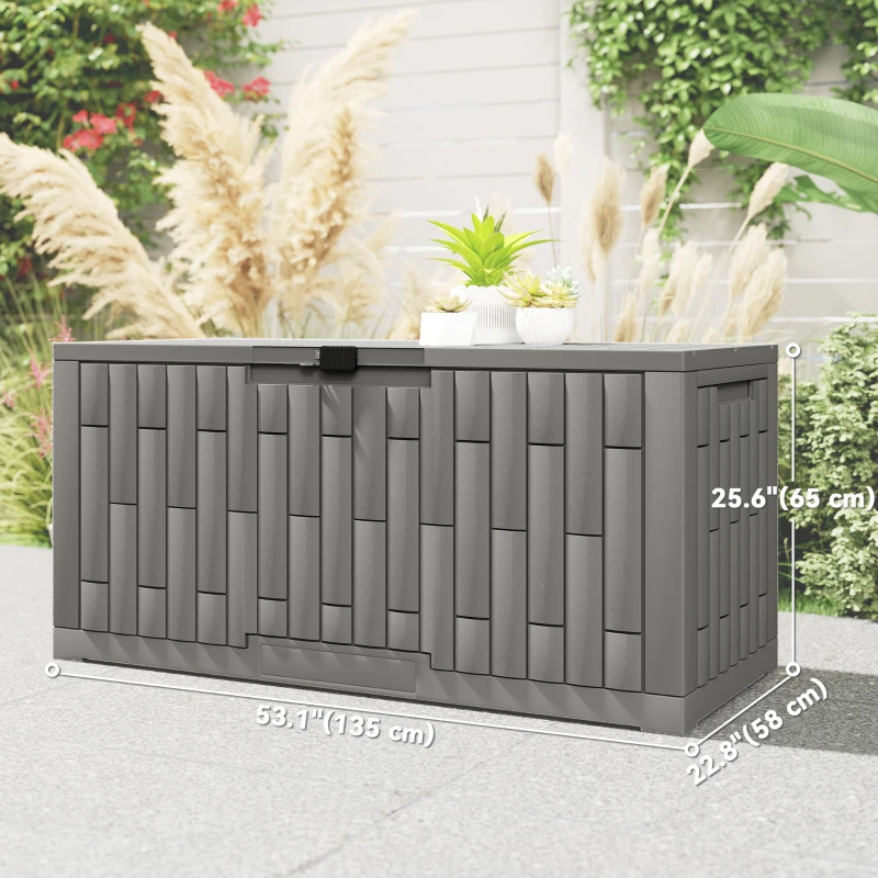Outsunny 120 Gallon Resin Deck Box, Lockable Outdoor Storage Box, Splash-Resistant & UV Resistant Patio Storage Container