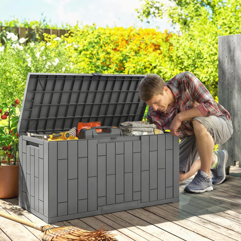 Outsunny 60 Gallon Resin Deck Box, Lockable Outdoor Storage Box, Splash-Resistant & UV Resistant Patio Storage Container
