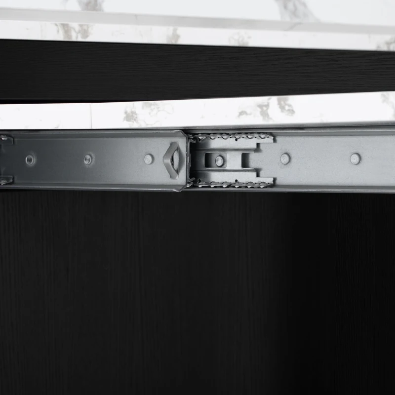 Extendable Dining Table with Folding Tabletop, Multi-Functional Kitchen Island with Drawers, 57.5" L x 32.5" W x 38" H, Black+White Marble