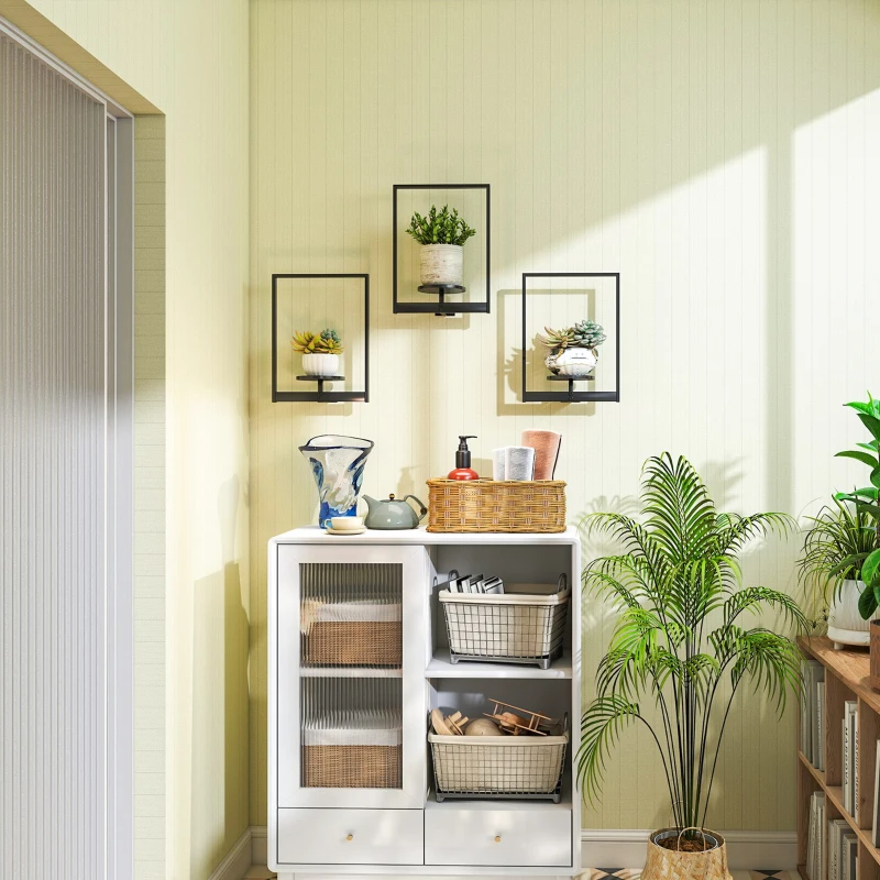 Outsunny 3 Pack Wall Planters for Indoor Plants, Wall-Mounted Metal Plant Stand Shelves, Picture Frame Wall Decor Hanger