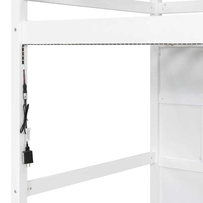Stylish Twin Loft Bed with Storage Staircase and Window, Sturdy Bunk Bed with Full-Length Guardrails, 95" L x 41.5" W x 50" H, White