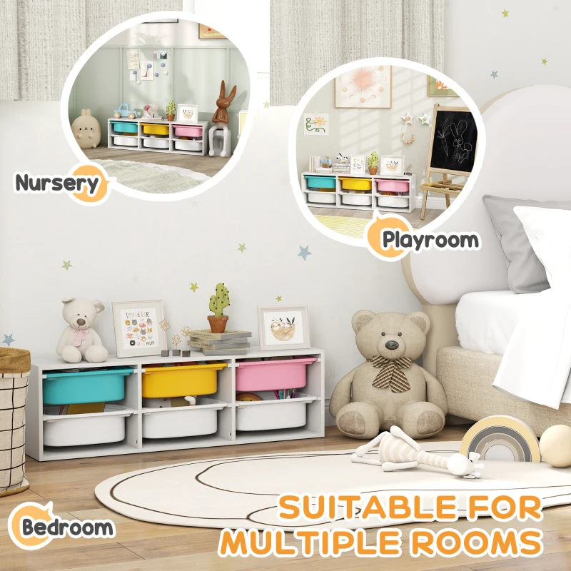 Qaba Kids Toy Storage Organizer with 6 Removable Plastic Bins for Toddlers, Toy Box for Bedroom, Nursery, Playroom