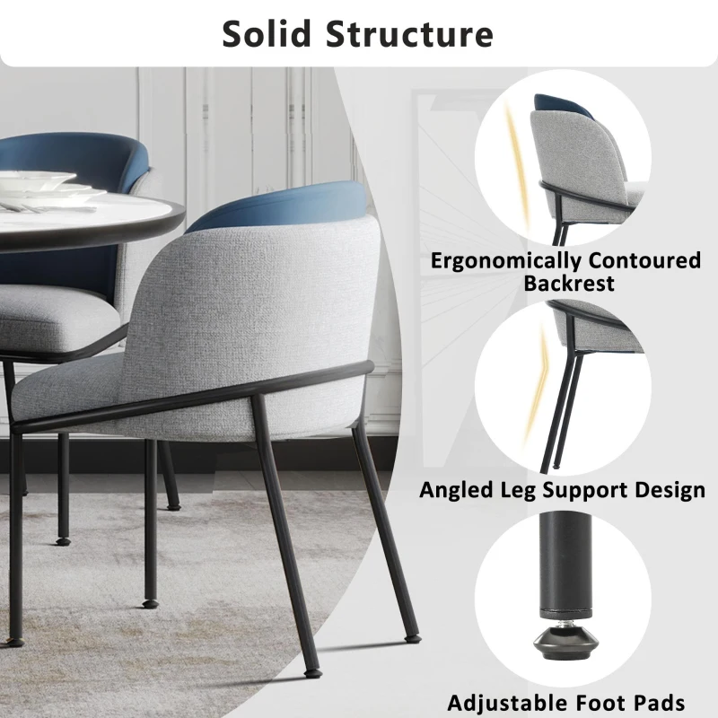 Set of 2 Dining Chairs with Ergonomic Curved-Back, Stylish Chairs Set with High-Density Foam Seat, 21.5'' L x 21.5'' W x 33.5'' H, Blue+Grey