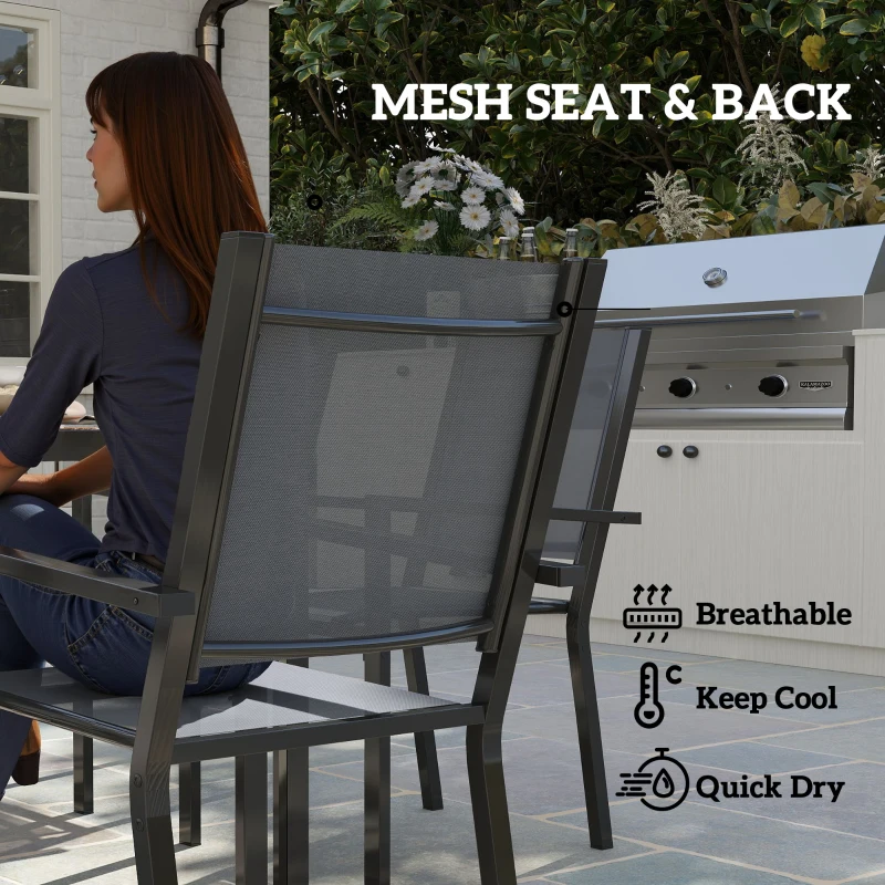 Outsunny 7 Piece Outdoor Dining Set with 6 Stackable Chairs, Rectangle Table, WPC Slatted Top, Rust-Resistant Steel Frame