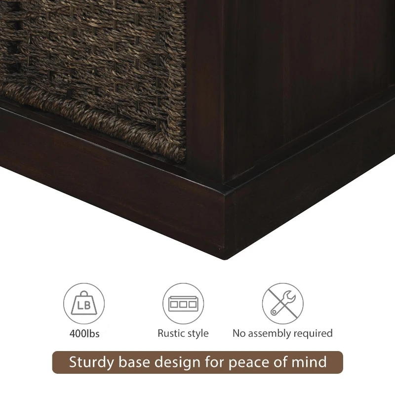 Rustic Espresso Storage Bench with Acacia Wood Frame, Fully Assembled Shoe Bench for Entryway, 43.5" L x 15.5" W x 17" H, Espresso