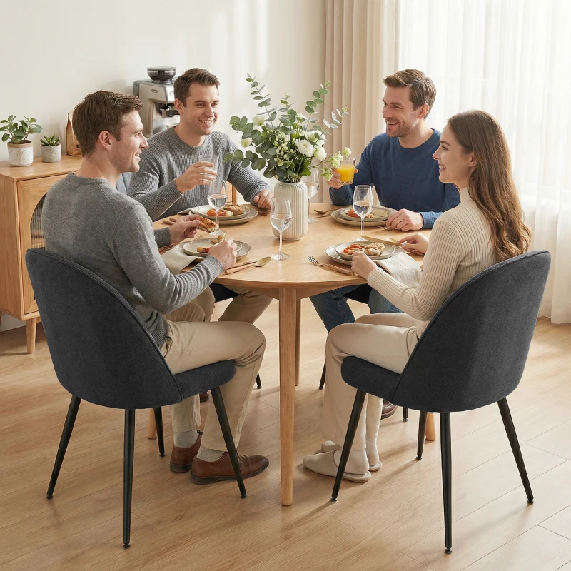 HOMCOM Set of 4 Modern Dining Chairs, Velvet Upholstered Kitchen Chairs with Steel Legs for Living Room, Black