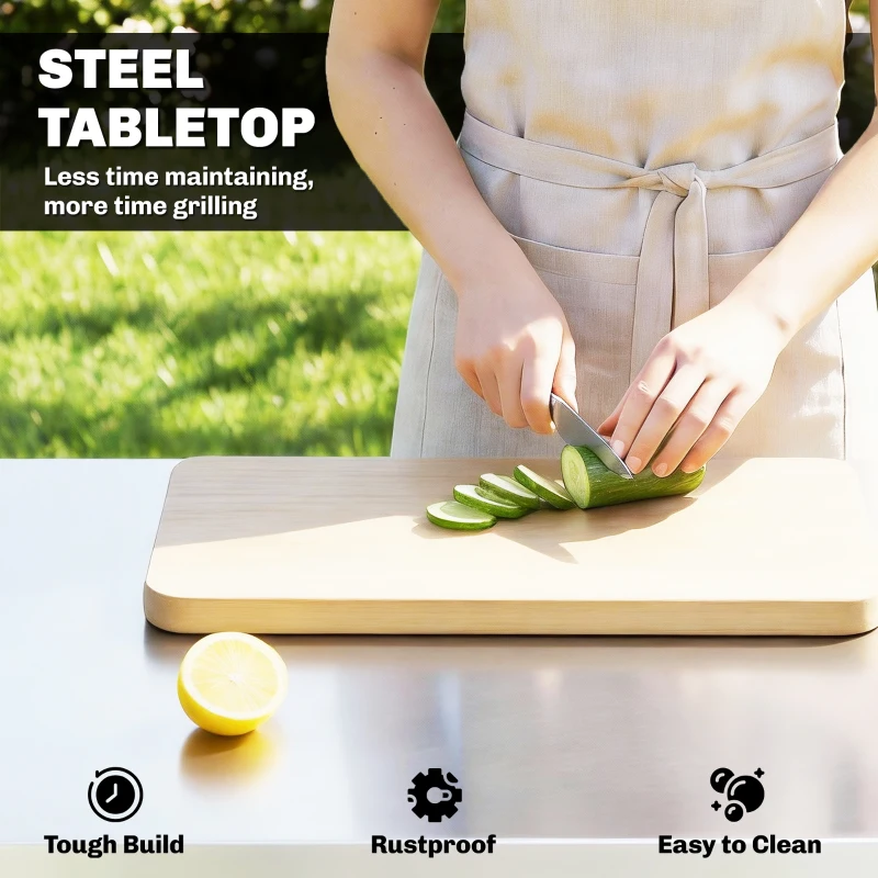 Outsunny Outdoor Grill Cart with Stainless Steel Tabletop, Pizza Oven Stand with Shelf, Lockable Wheels, Rolling BBQ Table