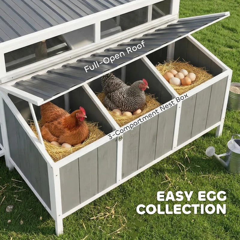PawHut Chicken Coop, Wooden Chicken House for 4-6 Hens, Outdoor Hen House with Nesting Box, Pull-Out Tray and Weatherproof Roof
