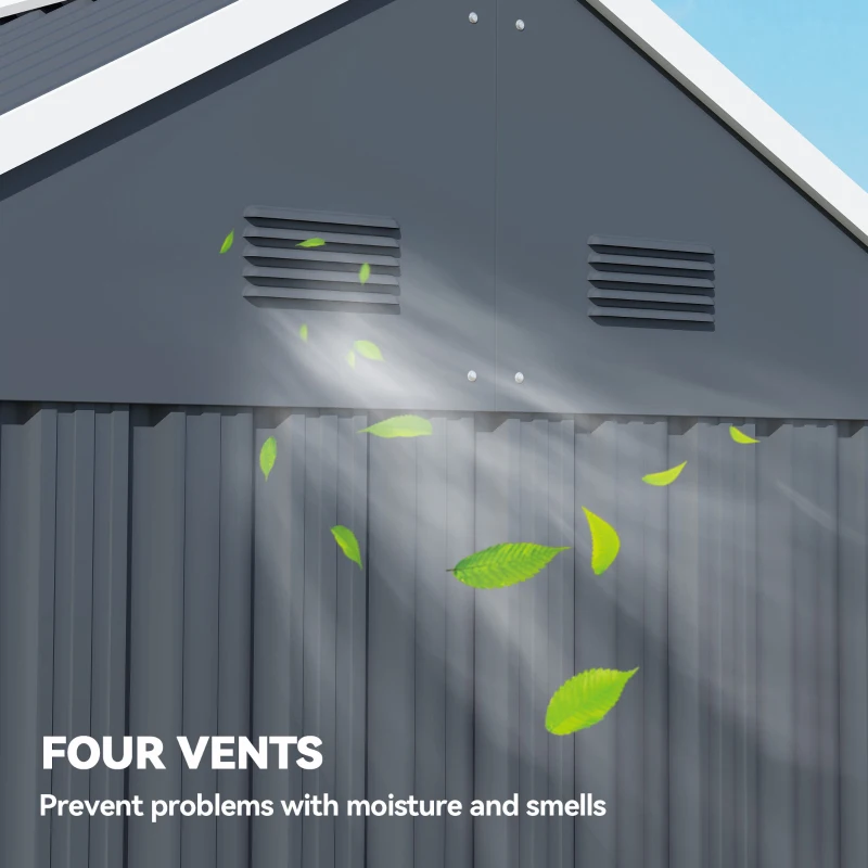 Outsunny 7' x 5.5' Metal Garden Storage Shed, Outdoor Tool Storage House with Lockable Door, Vents, Sloped Roof, Dark Grey