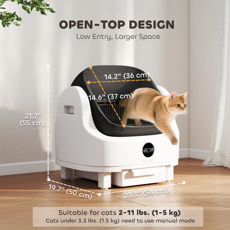 PawHut Open-Top Self Cleaning Cat Litter Box, Automatic Cat Litter Box with Integrated Safety Protection