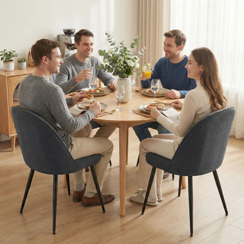 HOMCOM Set of 4 Modern Dining Chairs, Velvet Upholstered Kitchen Chairs with Steel Legs for Living Room, Dark Grey